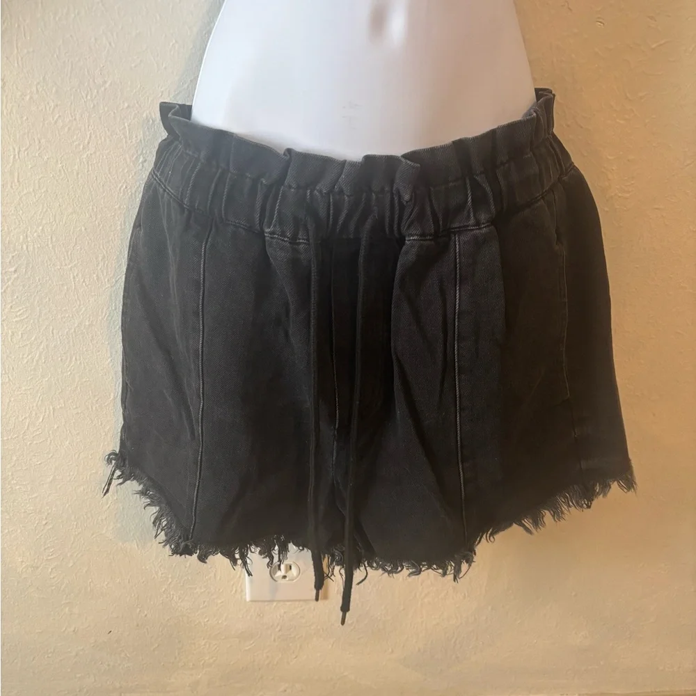 Pistola Cooper Paper Bag Shorts‎ Womens M Black High Rise Elastic Waist Cotton